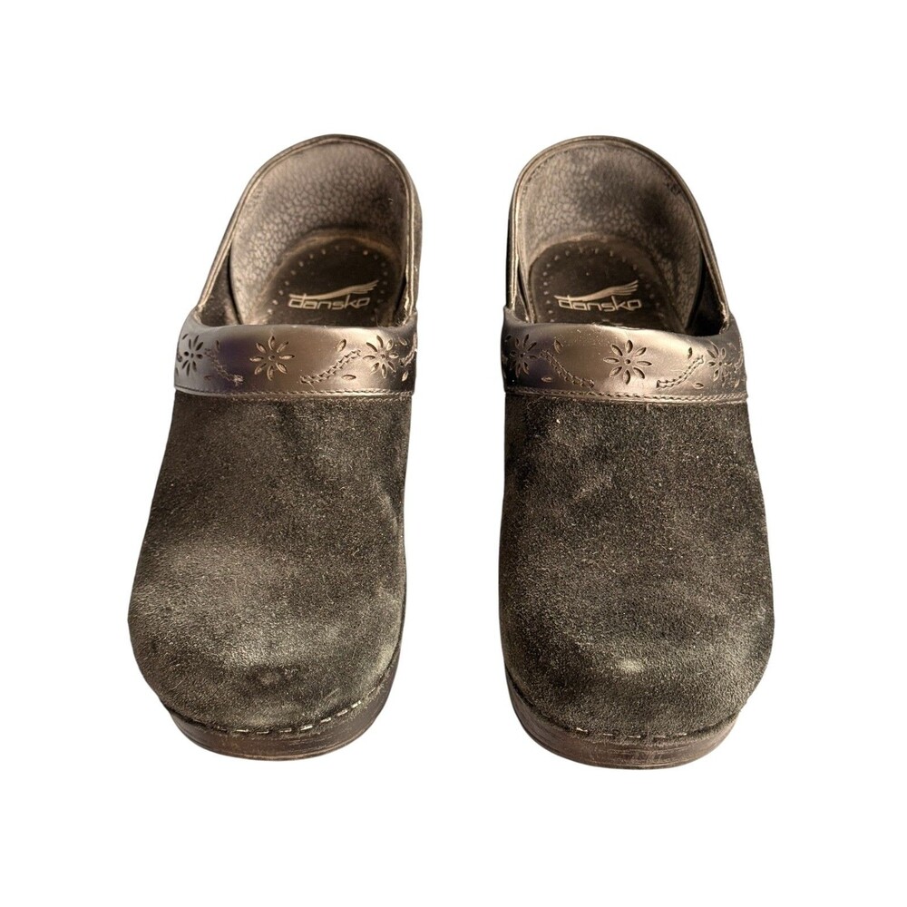 Dansko Professional Clogs Black Suede Flowers Women Size 8 EU 38 Shoes